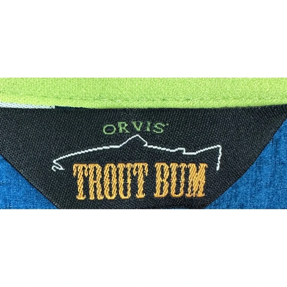 NEW Orvis Trout Bum Sweater Mens XL Blue Green Grid Fleece Quarter Zip Pullover